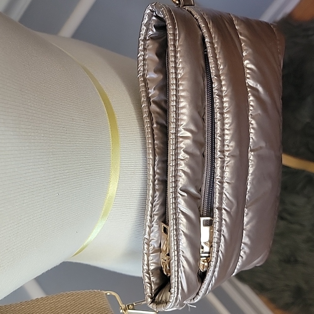 Rose Gold Gold Metallic Puffer Retro‎ Festival Convertible Adjustable Strap Bag - Picture 2 of 12